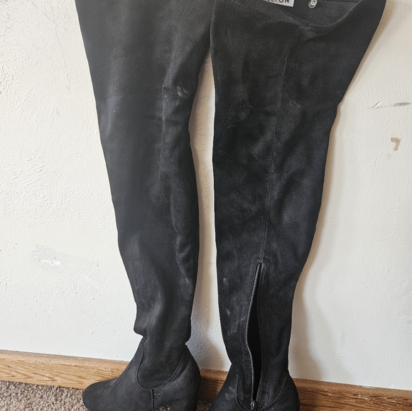 beston black suede high heel boots thigh high - Picture 1 of 4